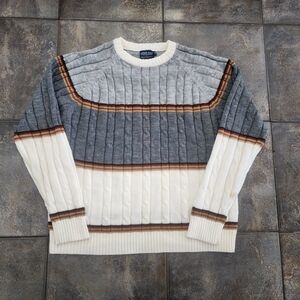 Vintage 80s Career Club Men's Large Striped Cable Knit Preppy Grandpa Sweater